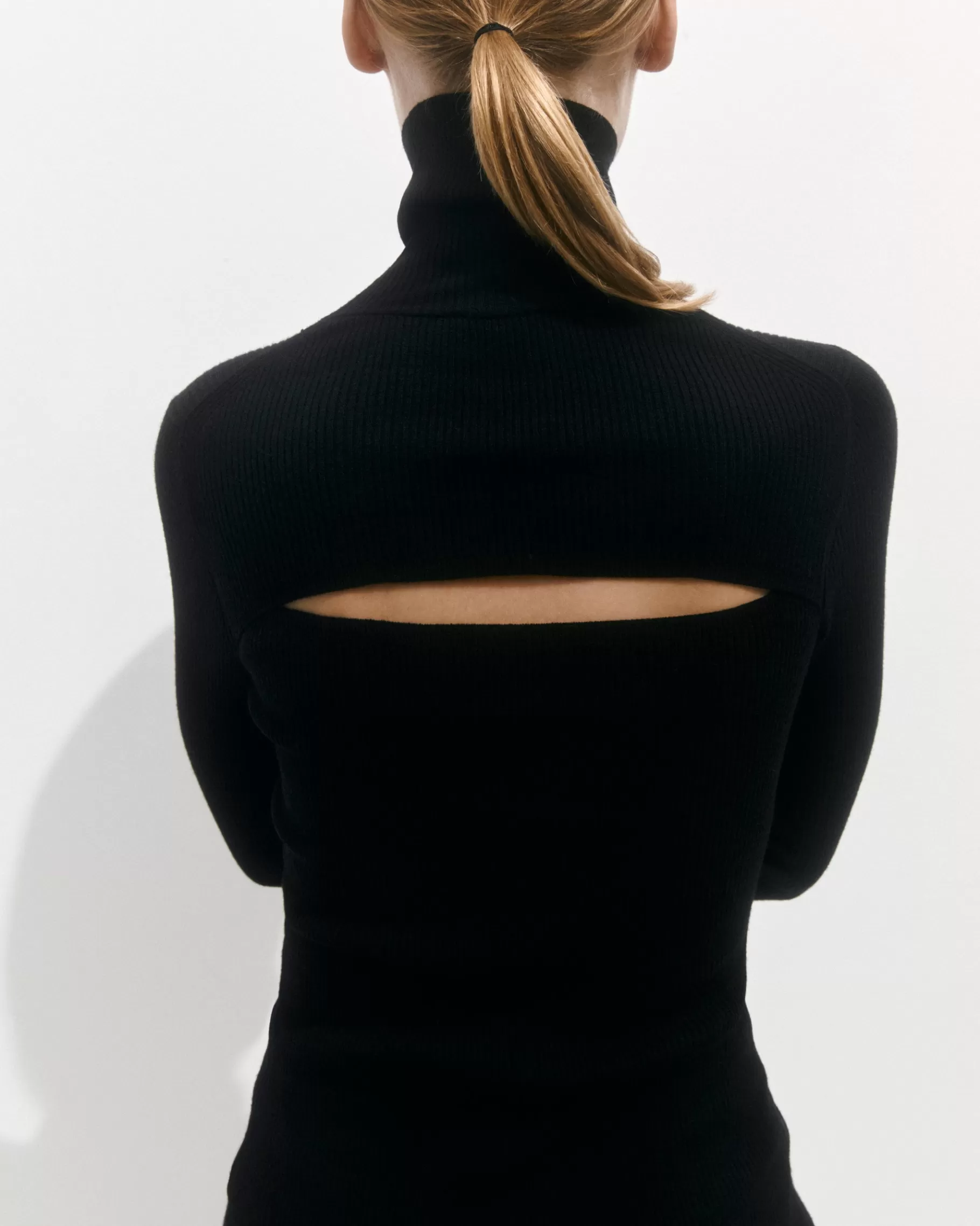 Jigsaw Knitwear & Cashmere-Slash Back Polo Neck Jumper Black