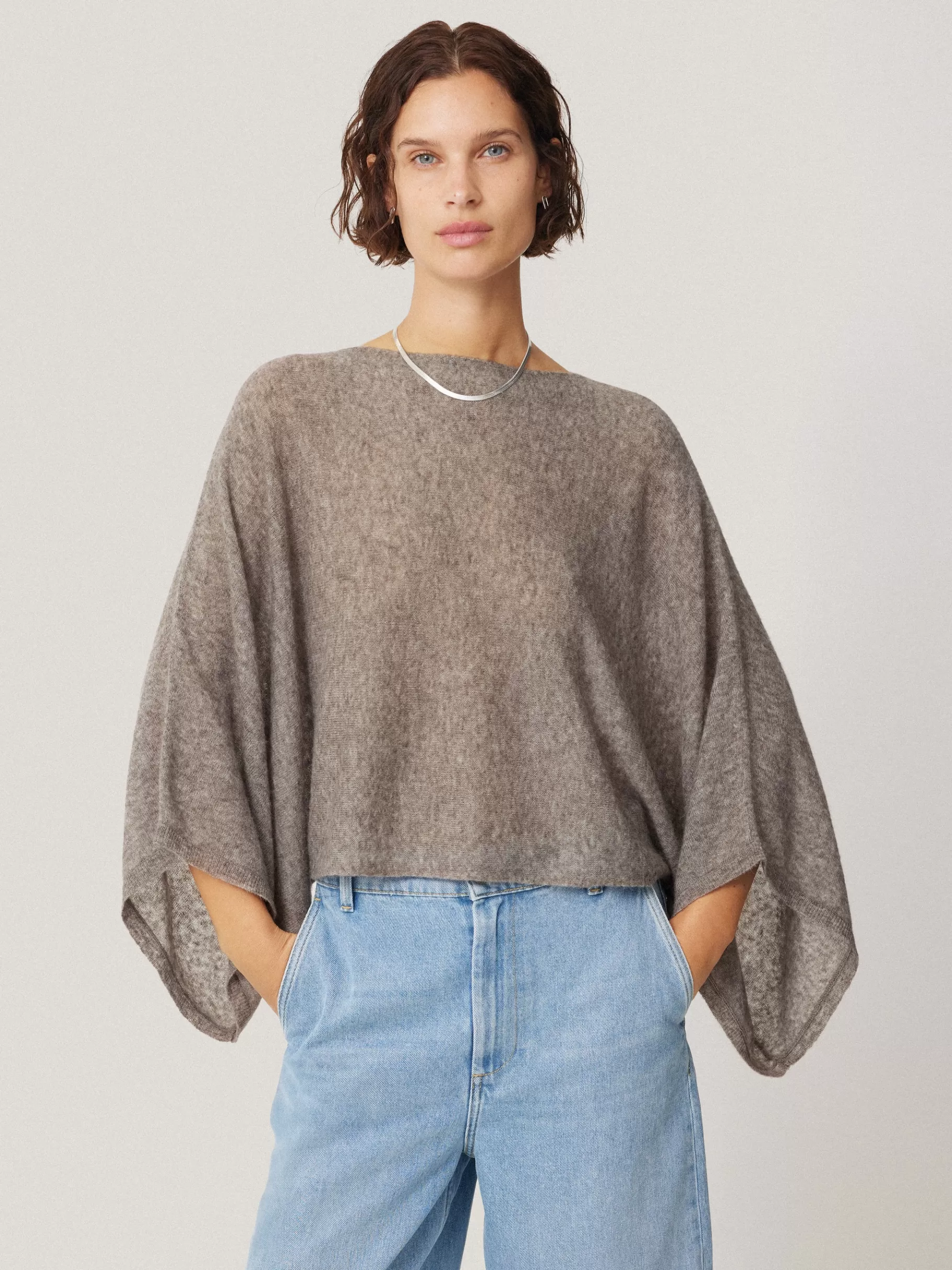 Jigsaw Co-ords | Knitwear & Cashmere-Soft Gauzy Knit Poncho Jumper Taupe