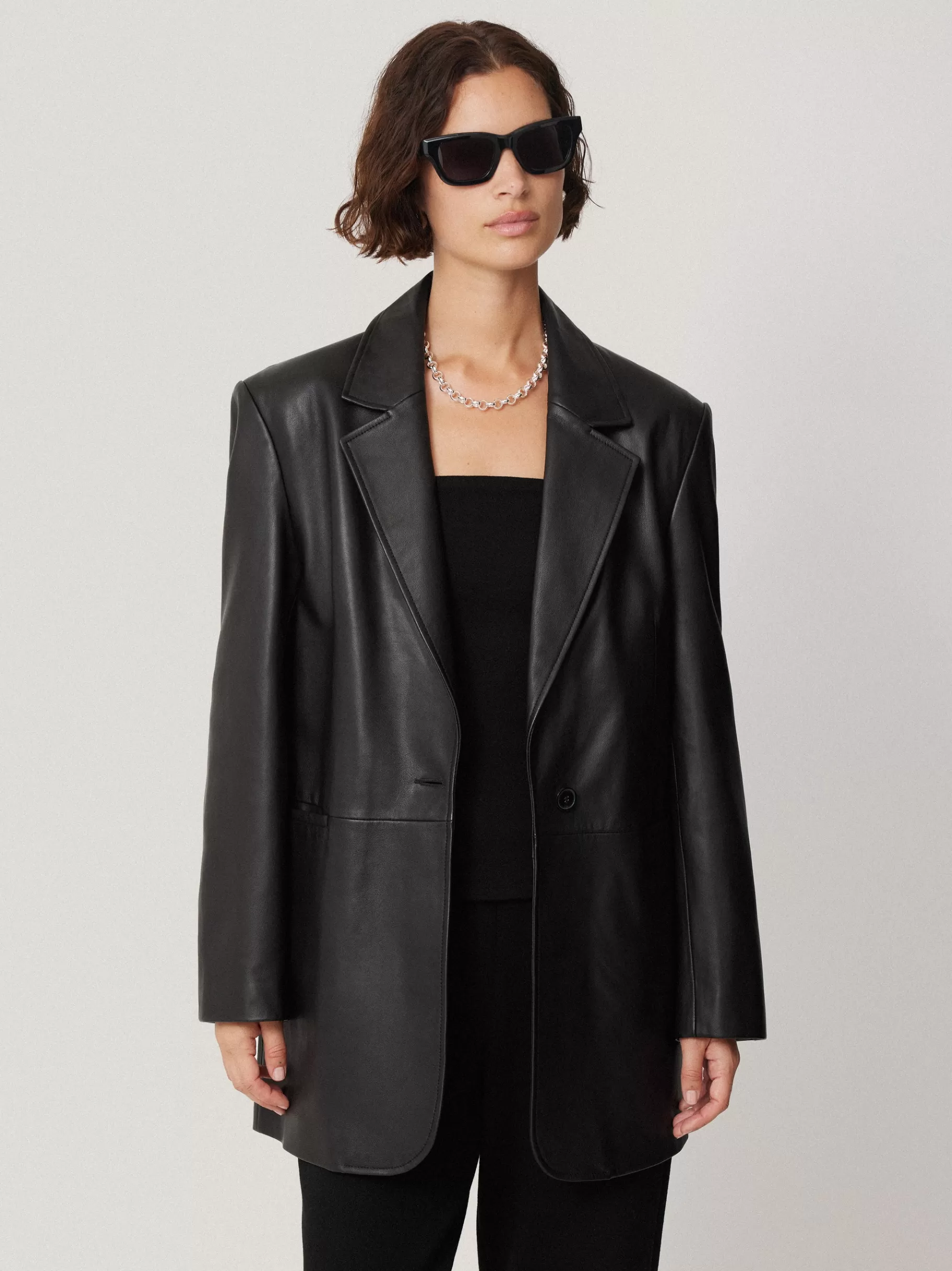 Jigsaw Leather | Coats & Jackets-Tailored Leather Blazer Black
