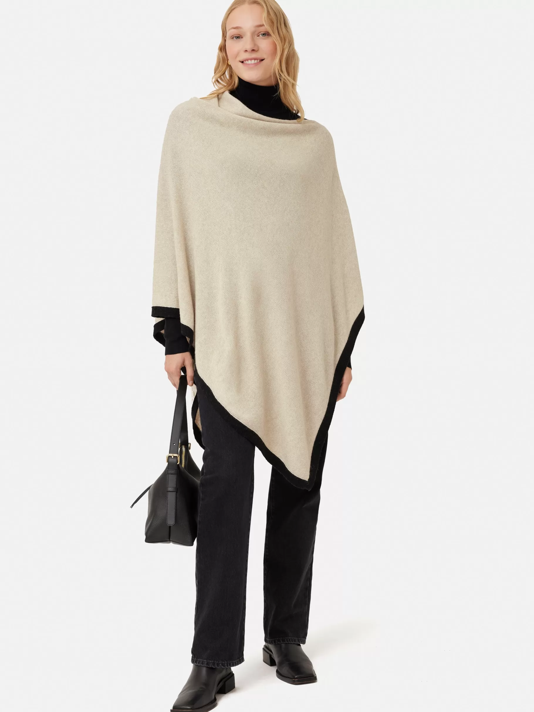 Jigsaw Ponchos & Scarves | Knitwear & Cashmere-Wool Cashmere Blend Border Poncho Cream