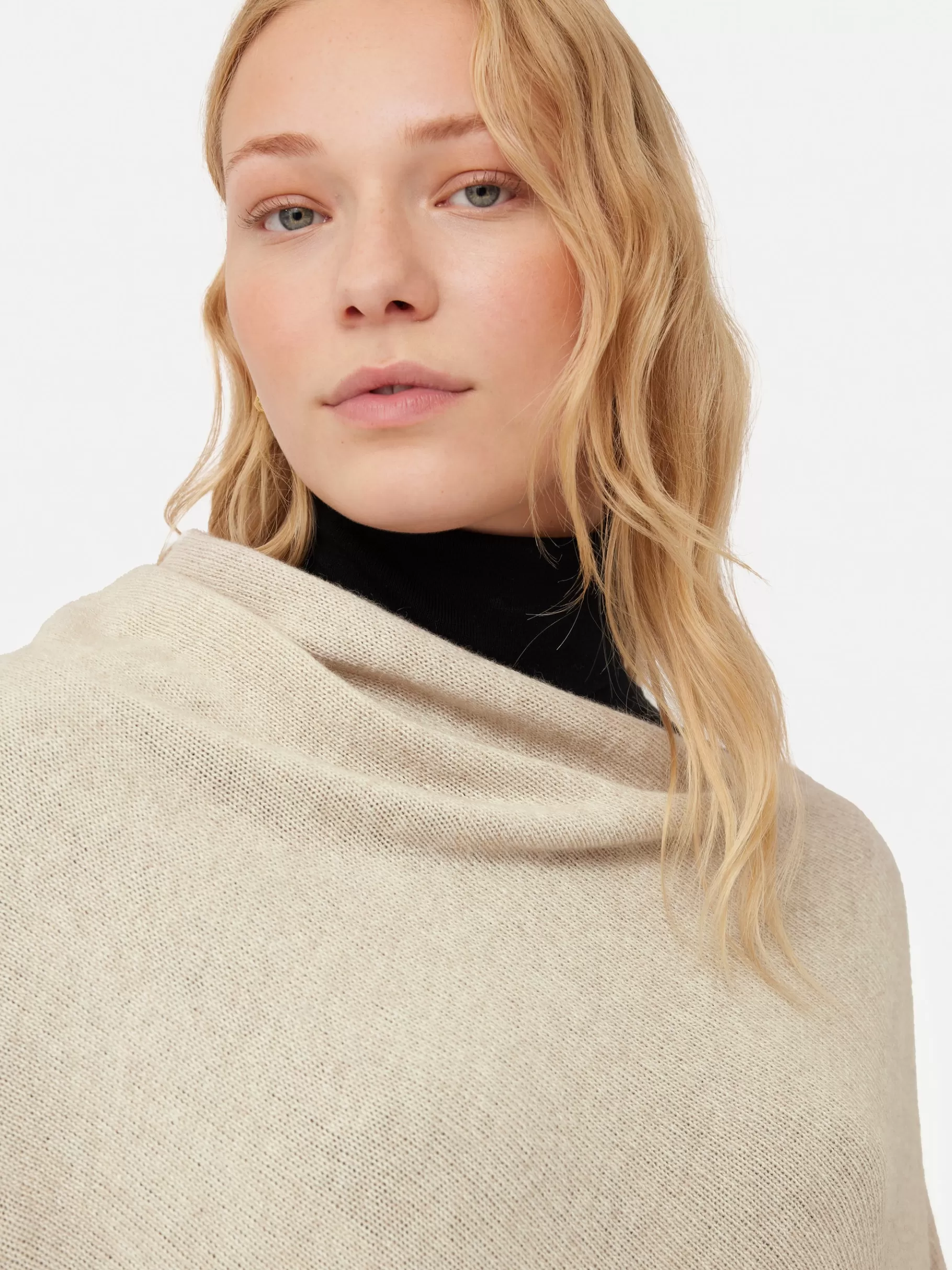 Jigsaw Ponchos & Scarves | Knitwear & Cashmere-Wool Cashmere Blend Border Poncho Cream