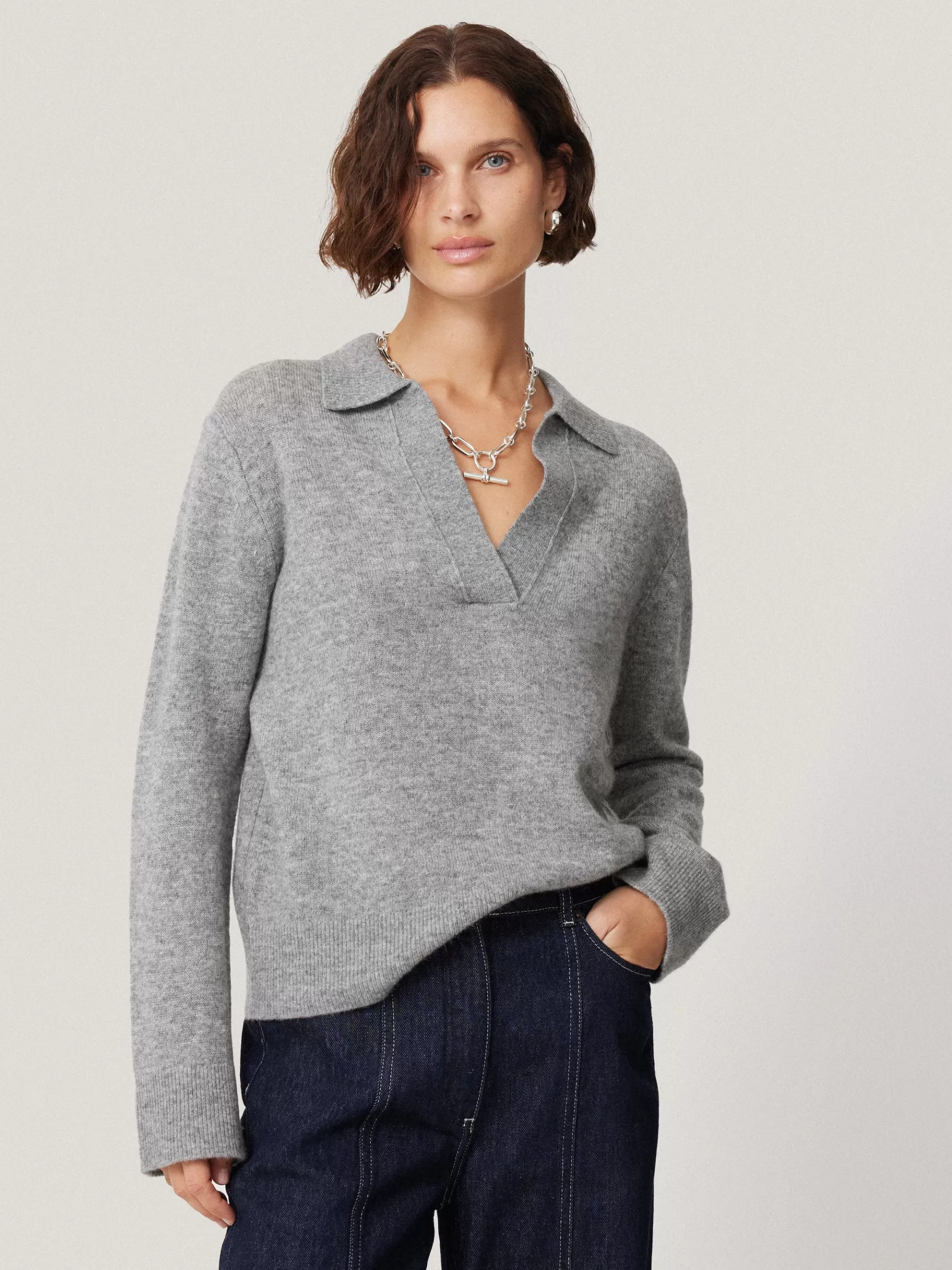 Jigsaw Knitwear & Cashmere-Wool Cashmere Blend Collar Jumper LightGrey
