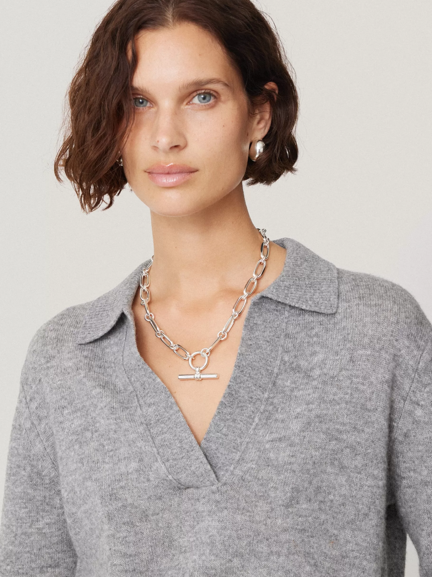 Jigsaw Knitwear & Cashmere-Wool Cashmere Blend Collar Jumper LightGrey