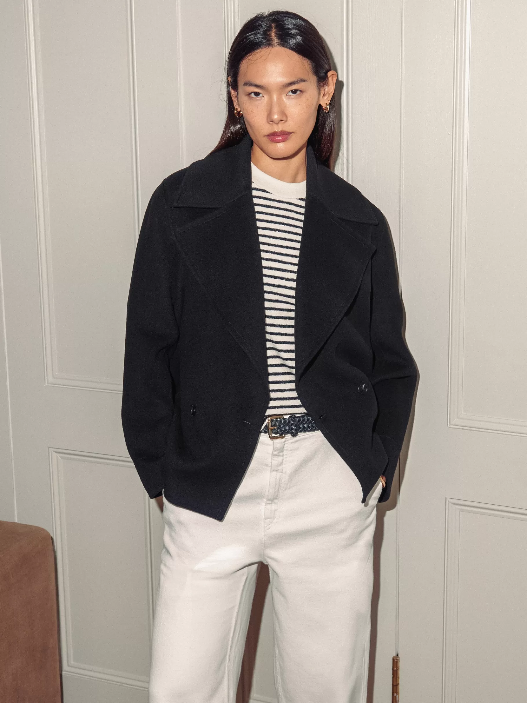 Jigsaw Coats & Jackets-Wool Double Faced Short Coat Black