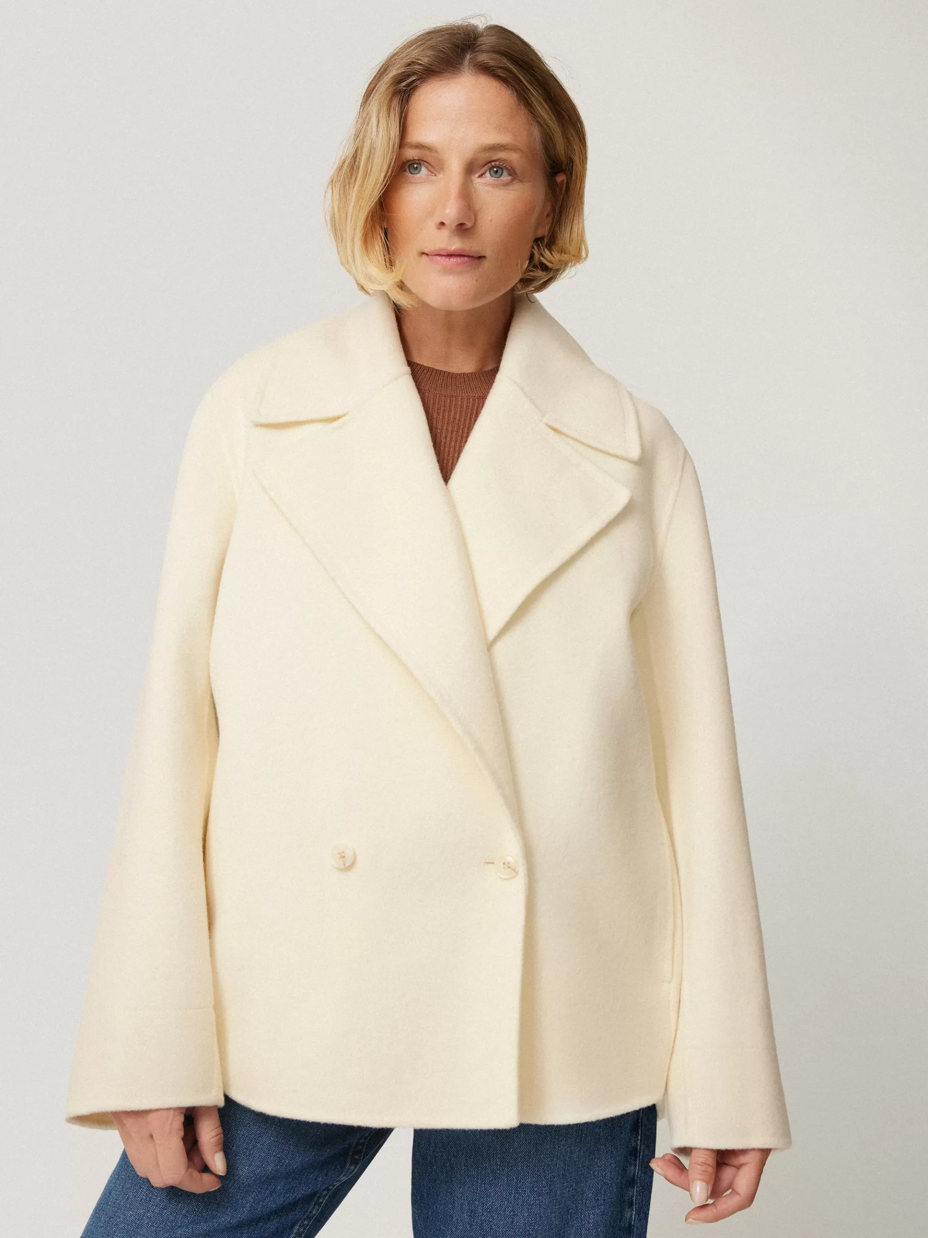 Jigsaw Coats & Jackets-Wool Double Faced Short Coat Ivory