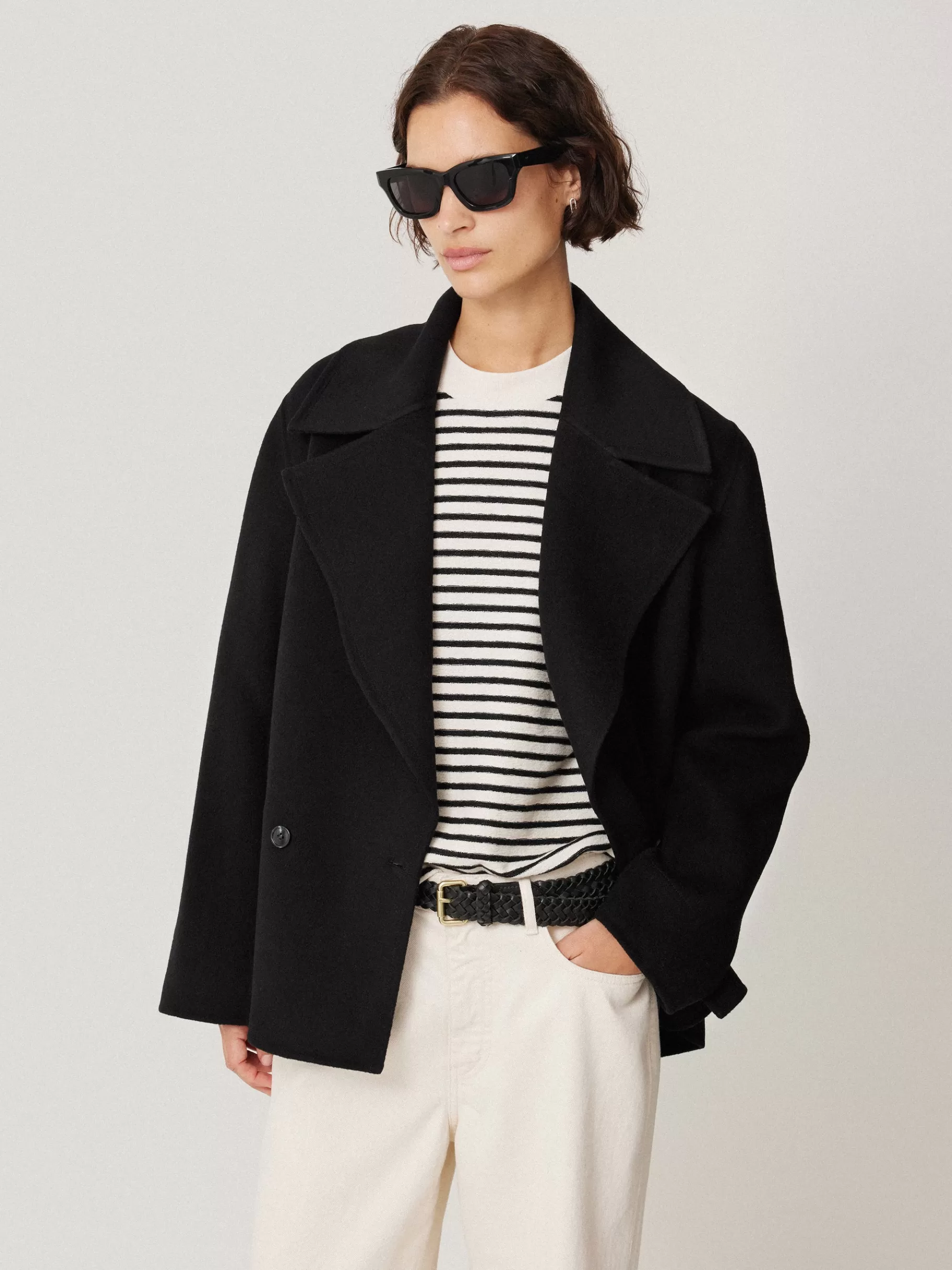 Jigsaw Coats & Jackets-Wool Double Faced Short Coat Black